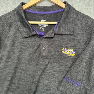 Colosseum LSU Tigers Polo Shirt XXL Short Sleeve‎ Gray Purple Logo New